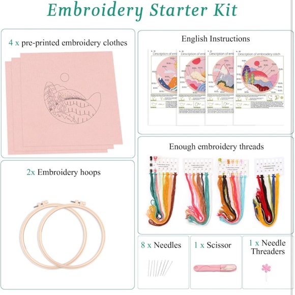 NWT Harimau 4Pcs Beginner Embroidery Kit,Natural Landscape Pattern - Picture 3 of 6